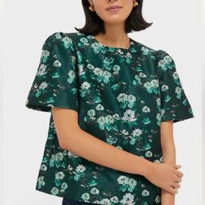 Tuckernuck Emerald Magnolia Floral Jacquard Lyla Blouse